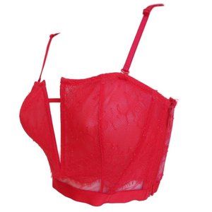 Victorias Secret Very Sexy Red Lace Strapless Unlined Corset Bralette Side Zip S